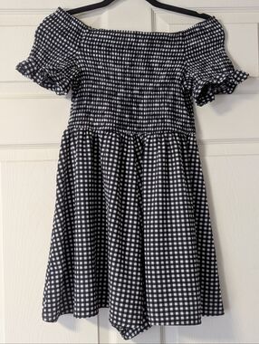 Gingham Romper Lightweight Shirred Off Shoulder Flowy Short Ruffle Summer Vacay